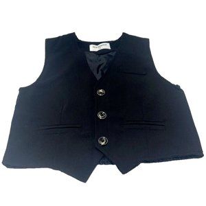 Girls Button Up Vest Black Cropped 3 Button, Size 120 Kids, New